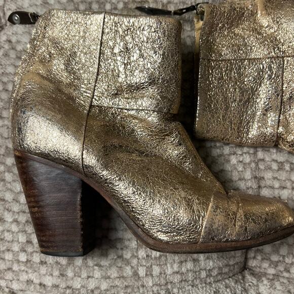 Rag & Bone Newberry Gold Distressed Chunky Heel Ankle Boots 7.5 - Picture 4 of 13